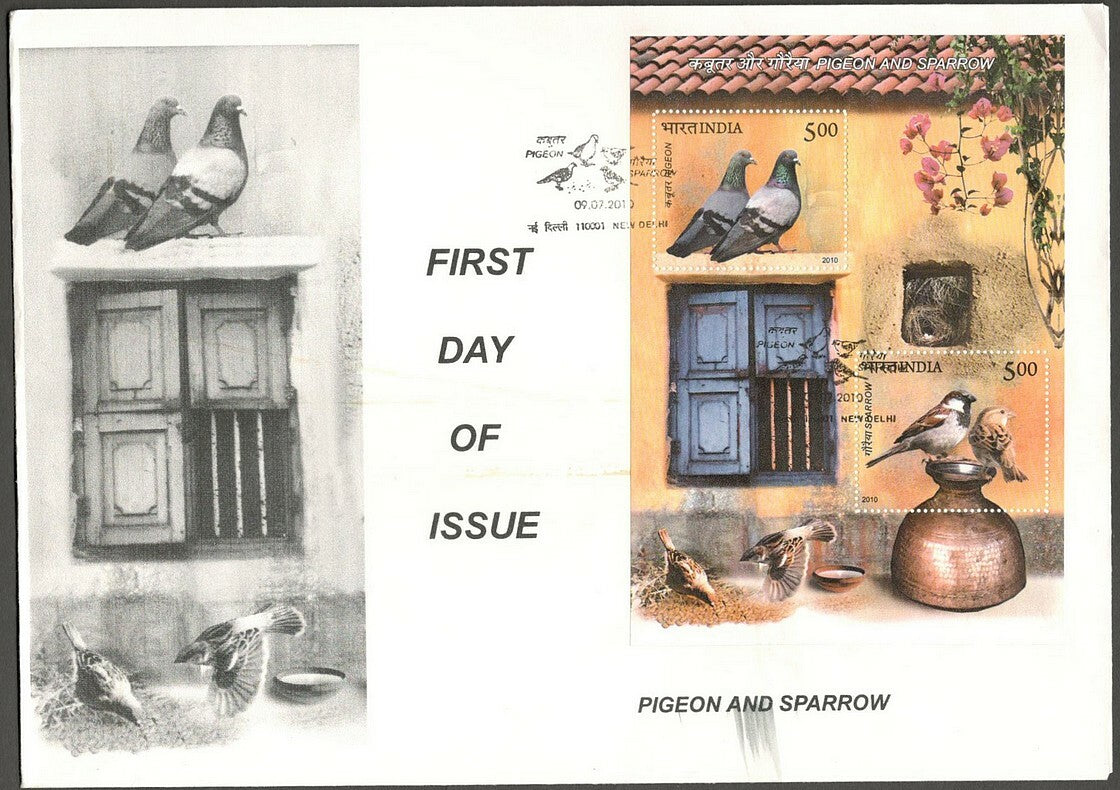 AOP India 2010 PIGEON AND SPARROW MS Miniature Sheet on FDC First Day cover