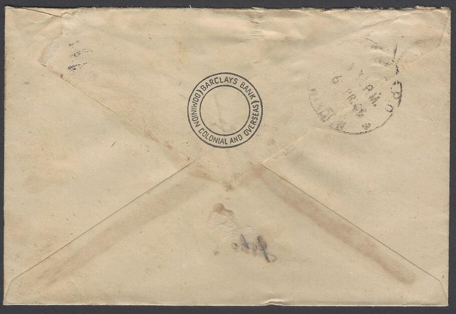 AOP South Africa 1943 bantam 2d single franking cover Johannesburg to India