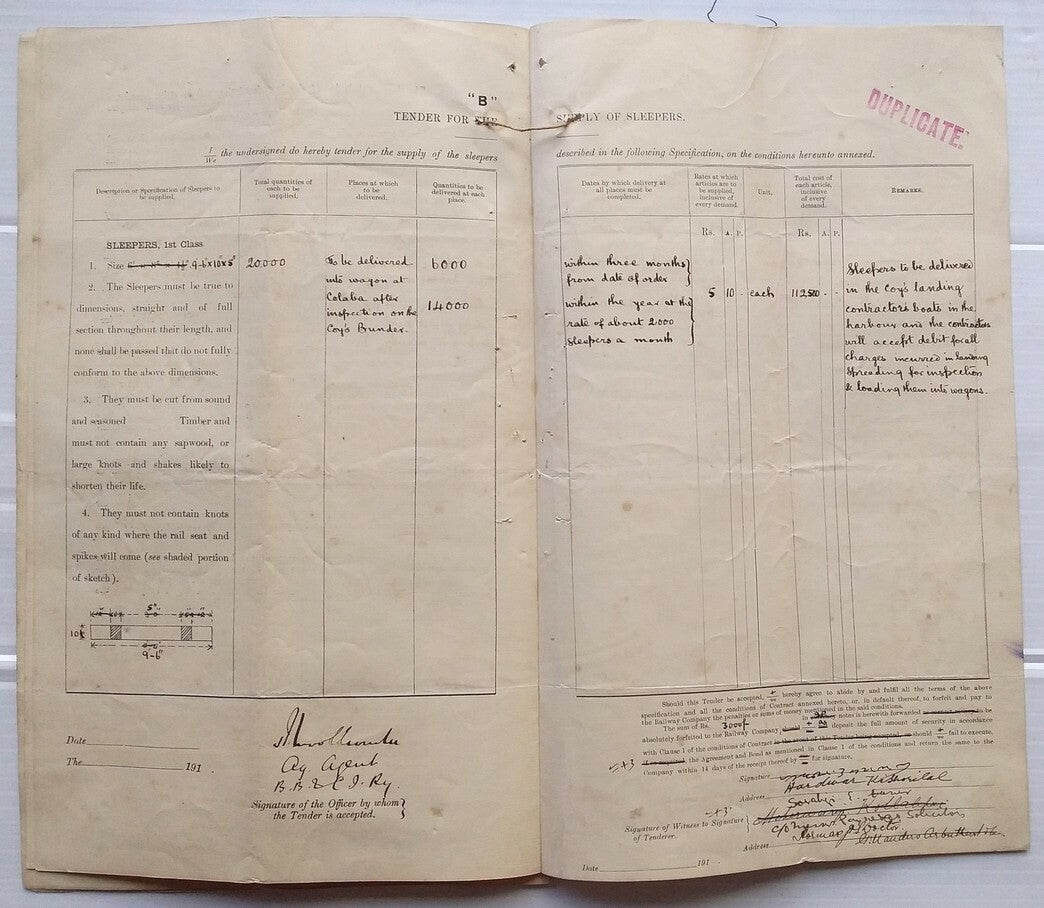 India 1913 BB&CI Railway Agreement with Rajputana Malwa Railway