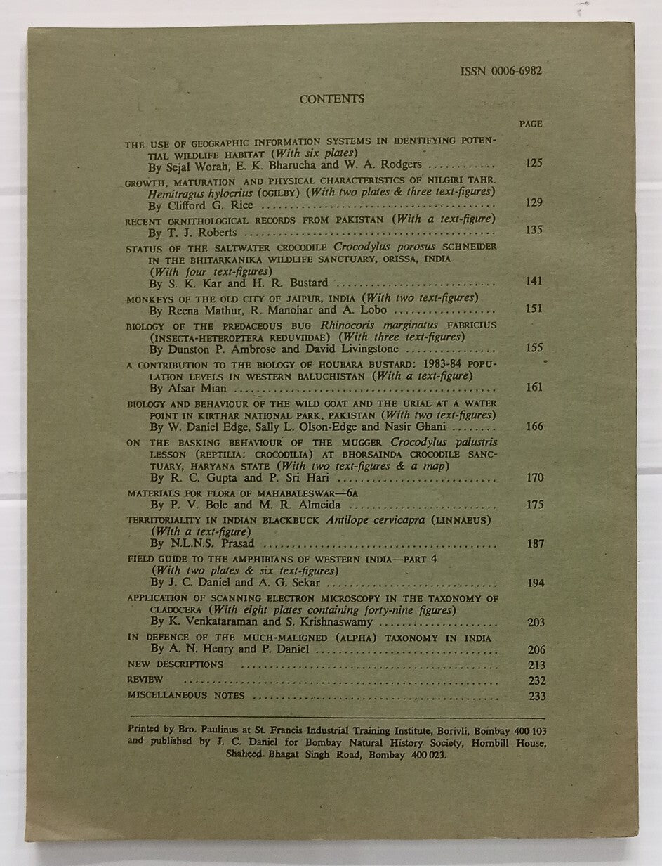 AOP India JOURNAL OF THE BOMBAY NATURAL HISTORY SOCIETY August 1989