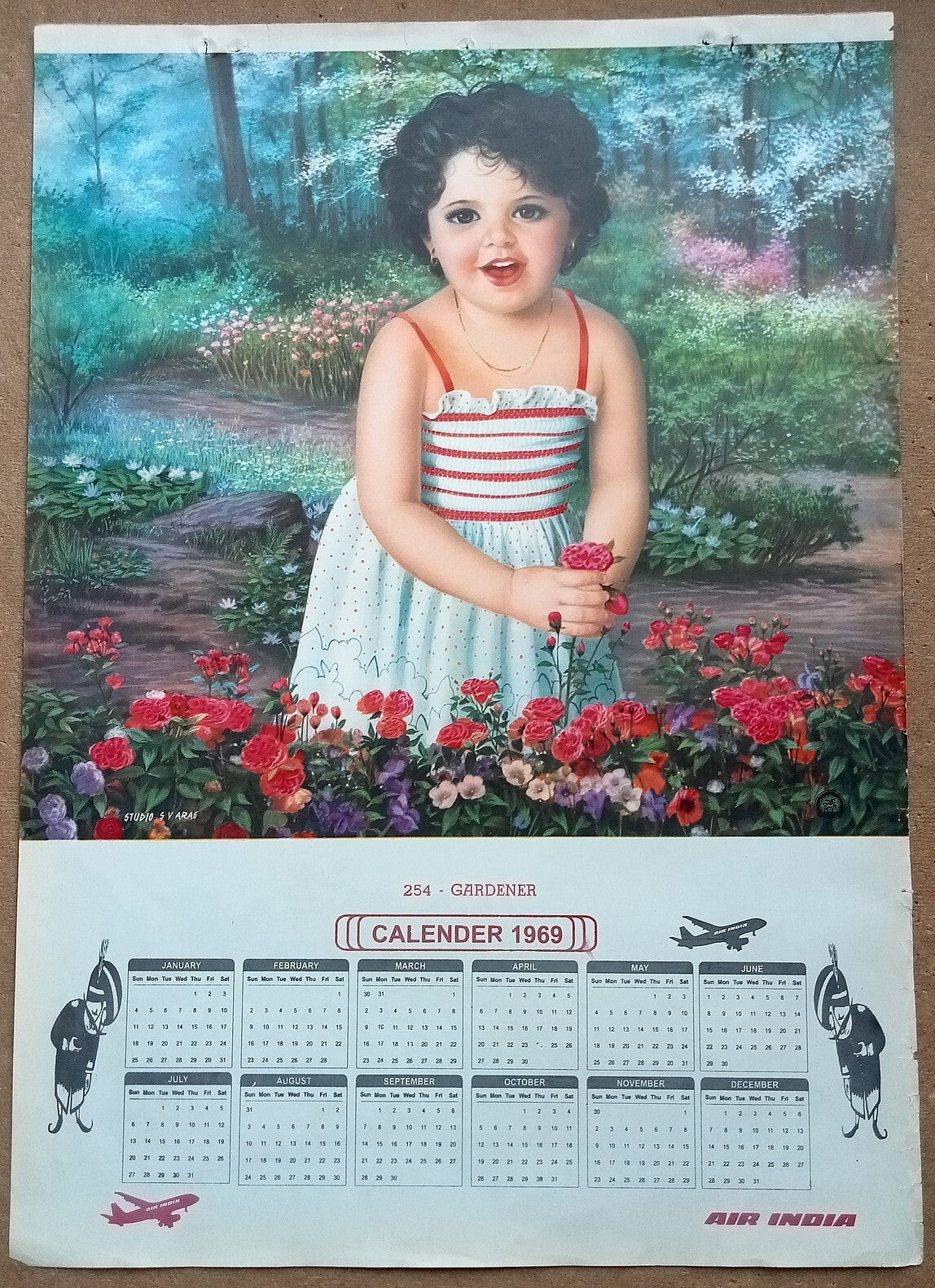 AIR INDIA 1969 poster calender 254 - GARDENER - STUDIO : S. V. VARAS - R