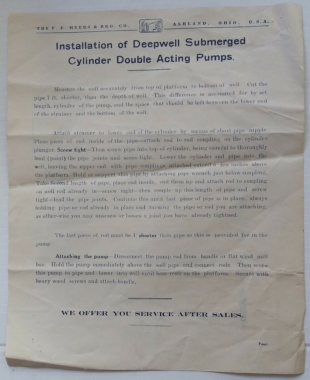 India 1938 Myers Deep Well Pumps advertisement / price list