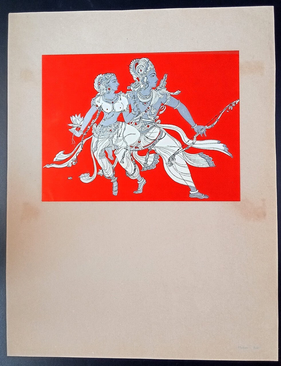India vintage print MADAN - RATI by KANU DESAI - Geet Govind series