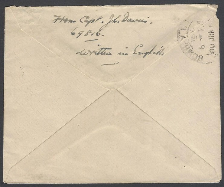 AOP India WW2 1943 On Active Service cover FPO 145 & Unit Censor E 101