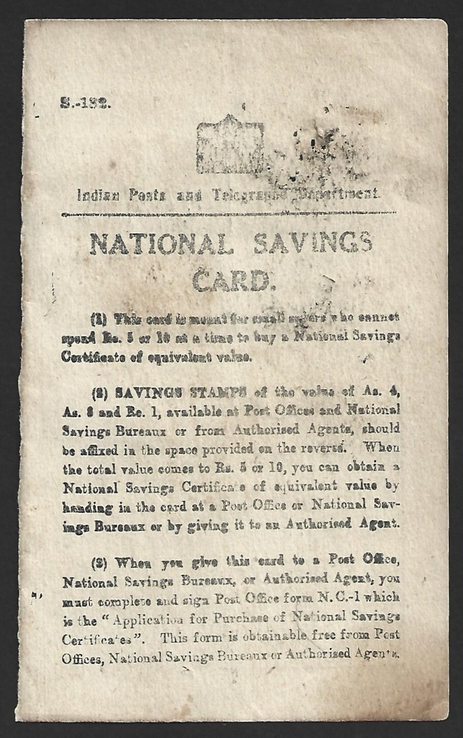 India WW2 SAVE FOR INDIA'S DEFENCE & 1948 NATIONAL SAVINGS stamps on card
