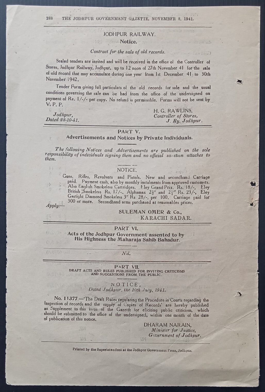 India 1941 Jodhpur Pilot Balloon Observatory weather report