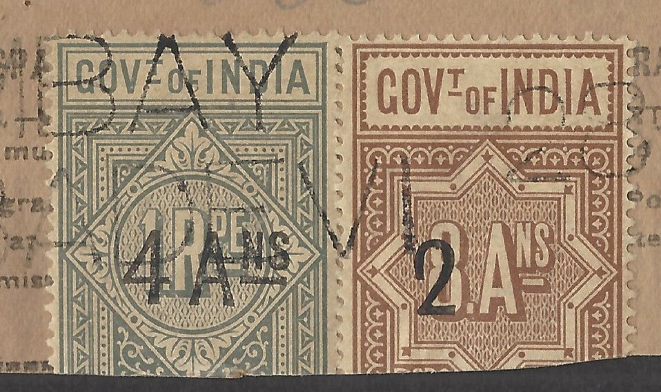 India 1904 Telegraph receipt wi 1904 provisional telegraphs stamps 2a/8a & 4a/1R