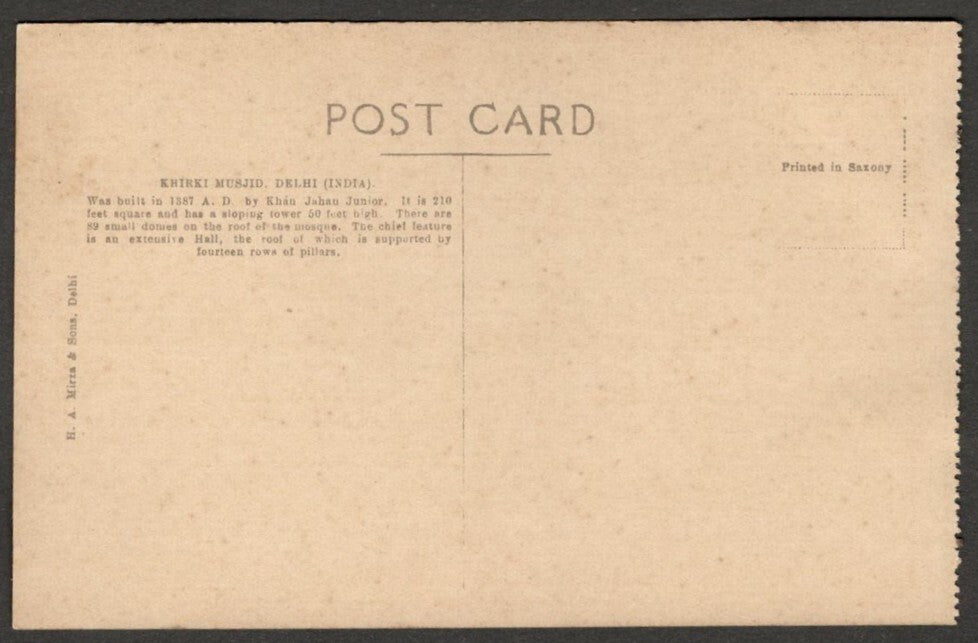 AOP India vintage postcard Khirki Musjid, DELHI