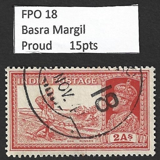 India KGVI 1937 2a Dak Runner canc. FPO 18 BASRA MARGIL, Iraq