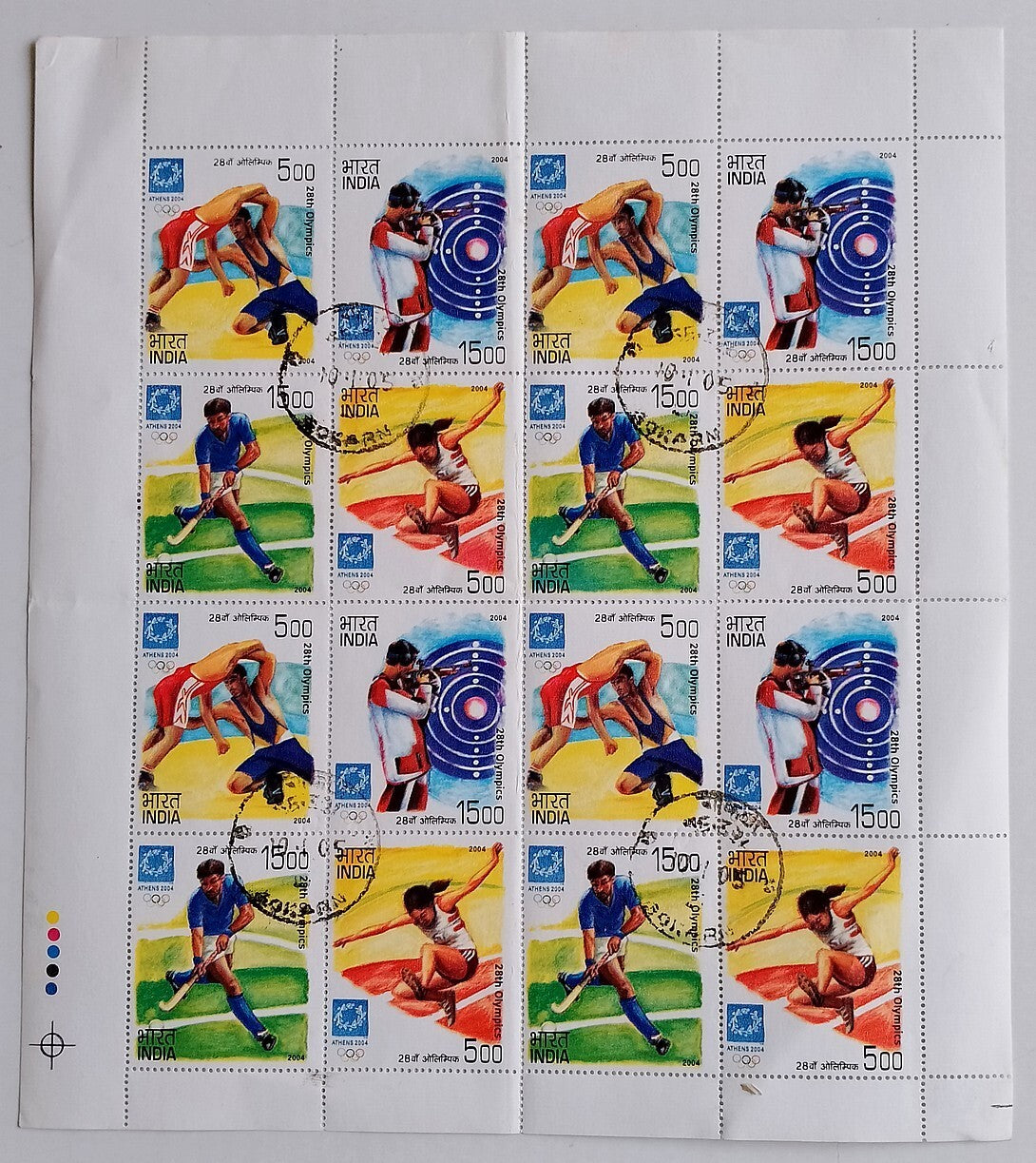 AOP India 2004 Olympics complete sheet of 16 commercially used