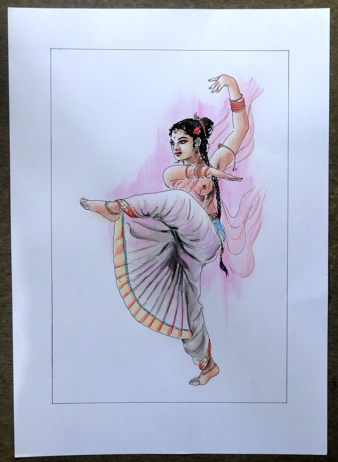 Nude Indian Dancing Beauty watercolours, crayons & ink on card 11.5” x 17.5”