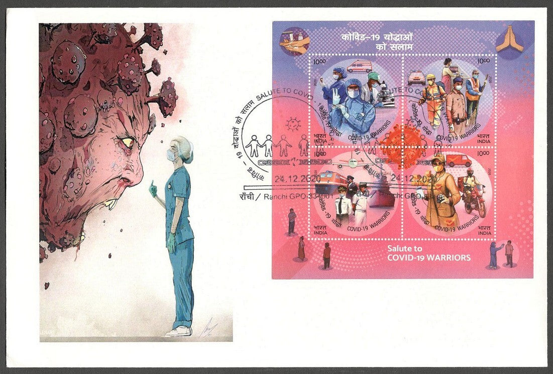AOP India 2020 Corona Art MS miniature sheet FDC