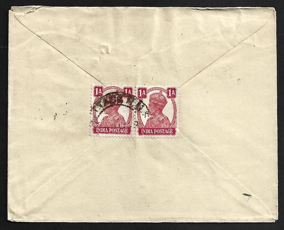 AOP India KGVI 1 1/2a envelope uprated to USA