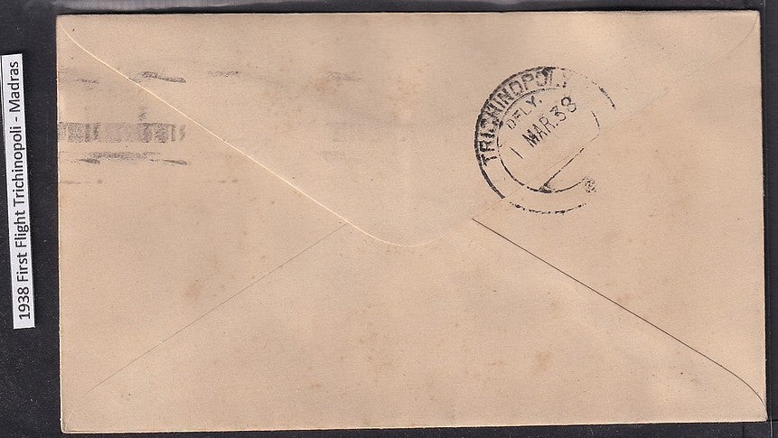 India 1938 First Flight cover Trichnopoly to Bombay