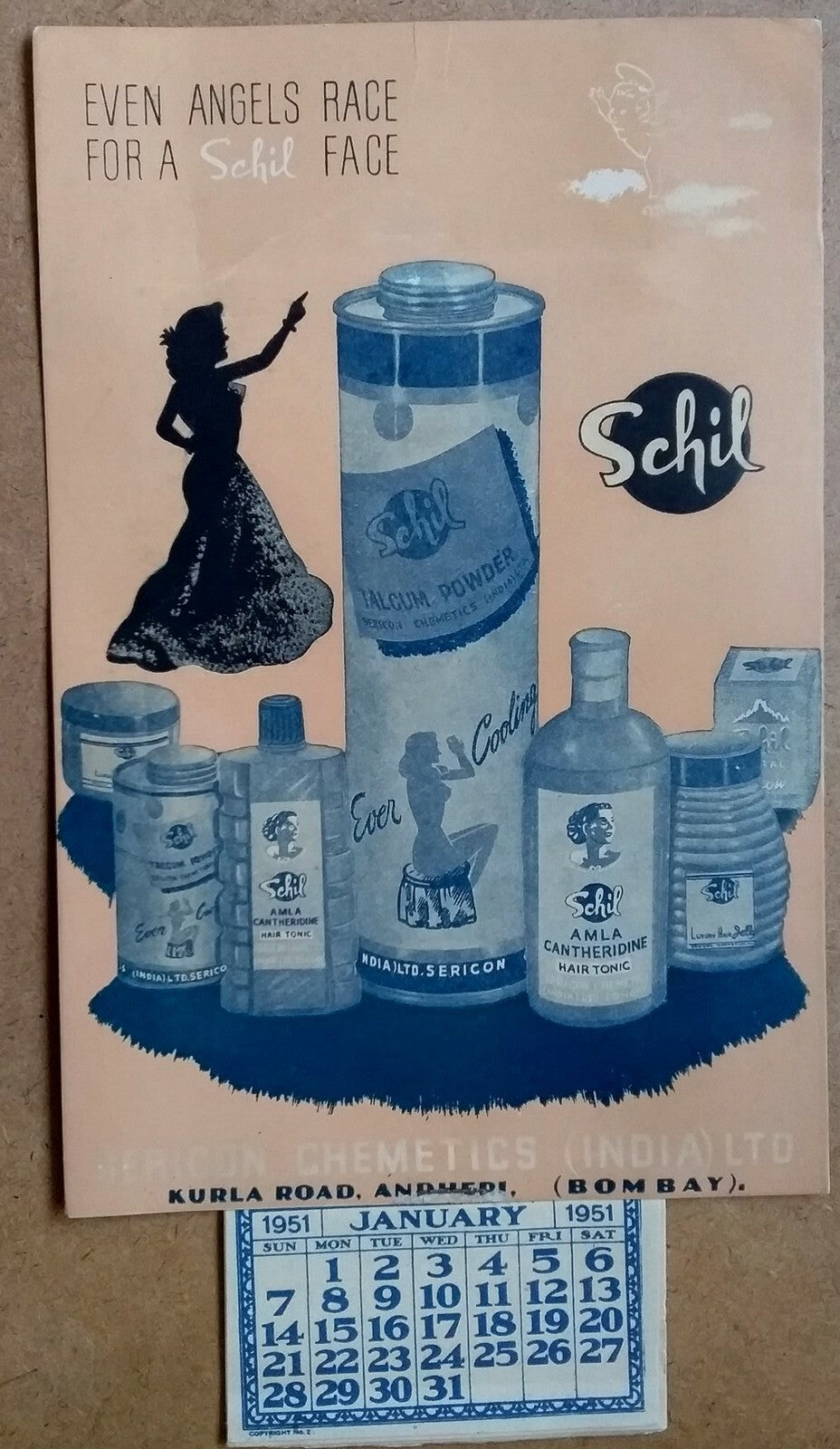 India 1951 Calender Sericon Chemetics Toiletries