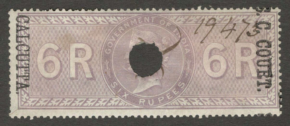 AOP India 1868-69 S C COURT CALCUTTA ovpt on SPECIAL ADHESIVE 6R used. Bft 57