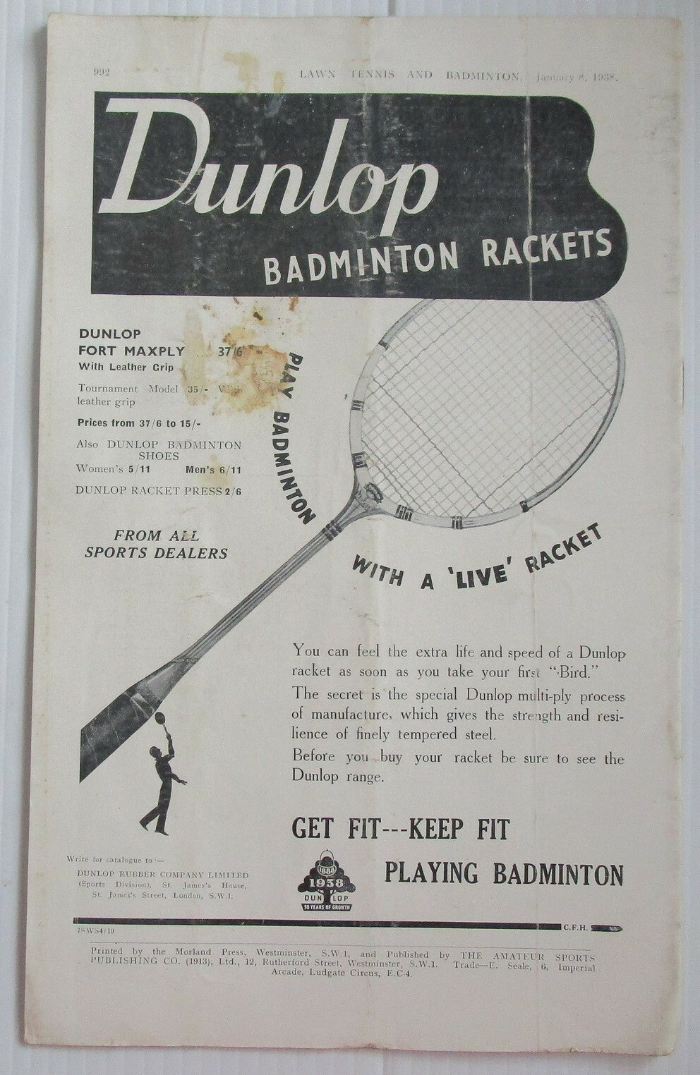 Lawn Tennis & Badminton Jan 8 1938 issue India’s Davis Cup Team