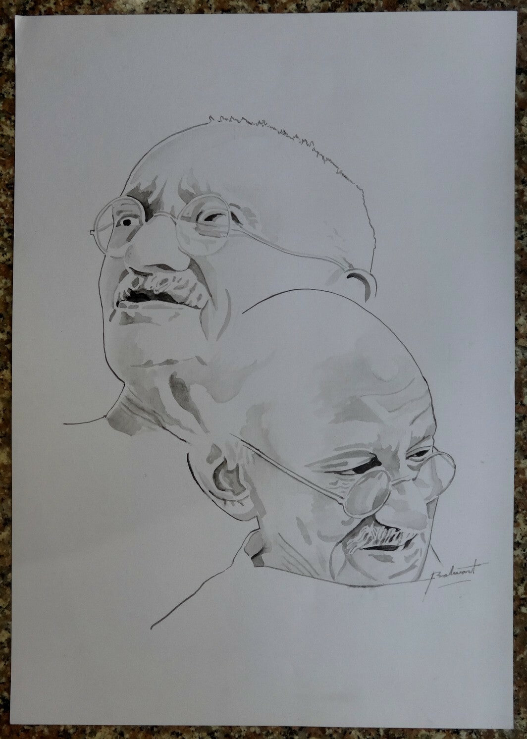 India Mahatma Gandhi watercolor & ink on card 11.5” x 16.5”