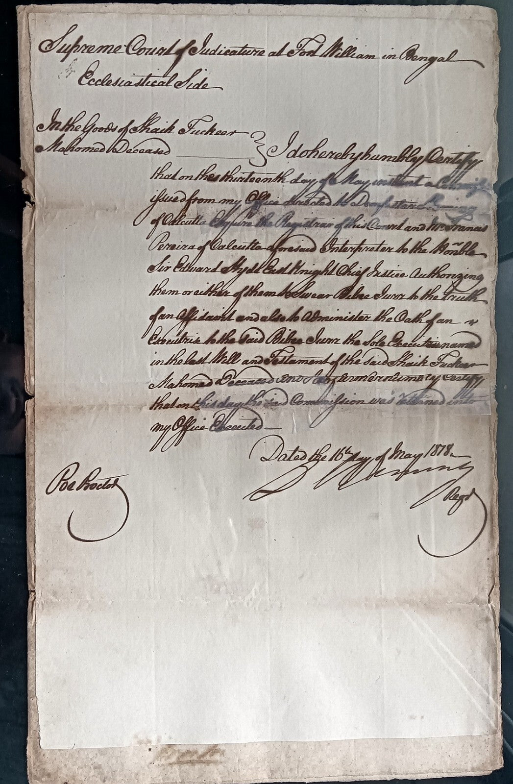India King George IIII 1818 Fort William, Calcutta 2 page document
