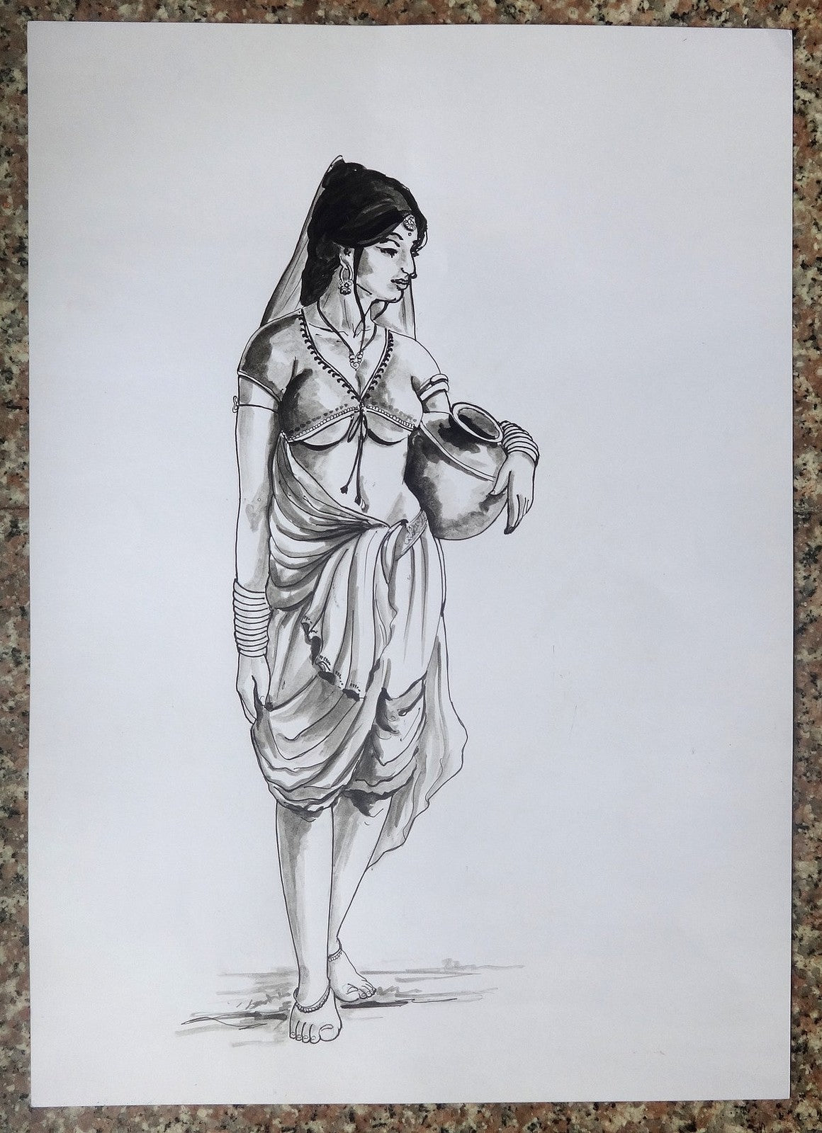 Indian Rustic Beauty mixed media painting on card 12” x 16.5”