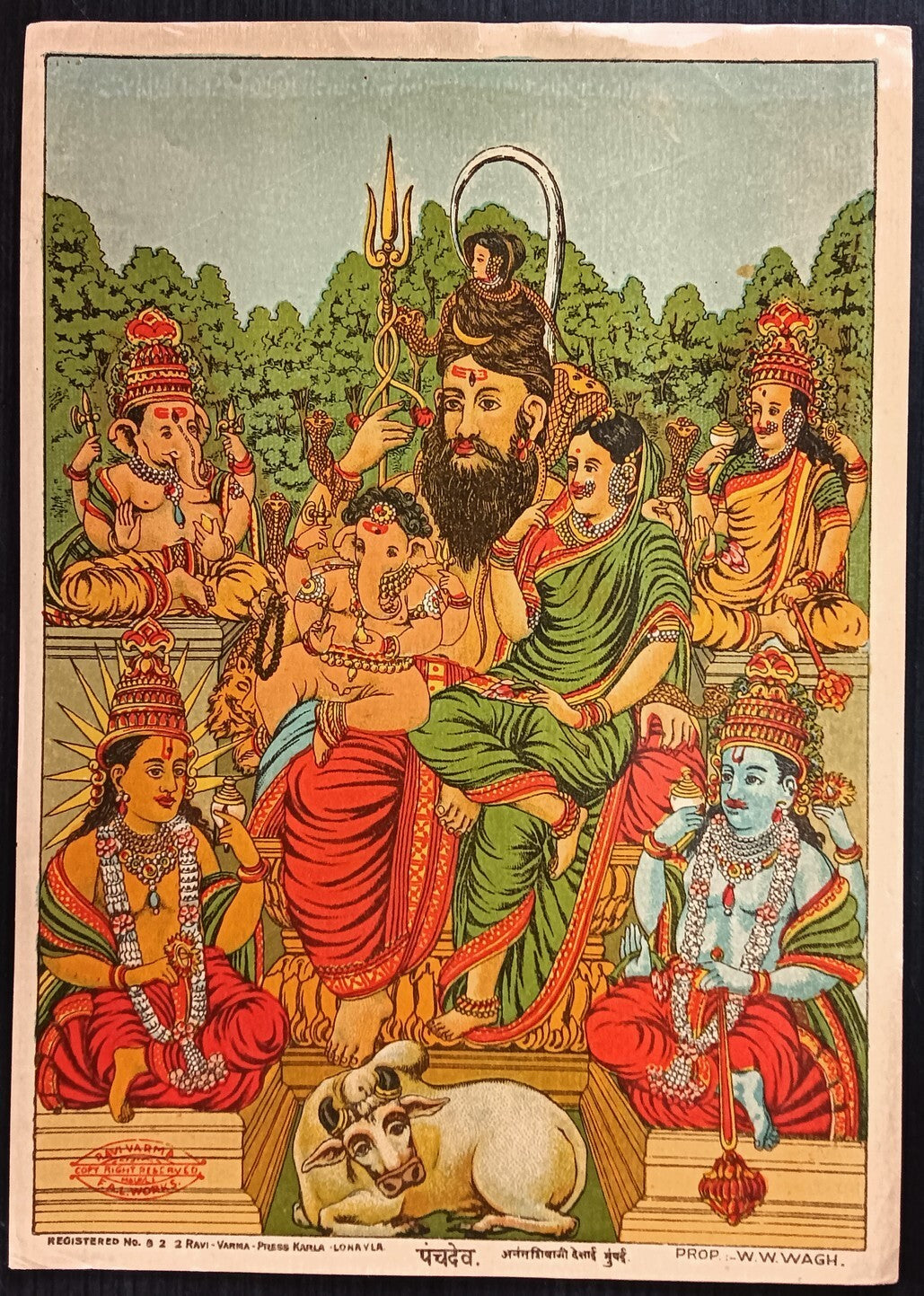 India vintage poster Panch Dev 7"x9.5" inches by Ravi Verma
