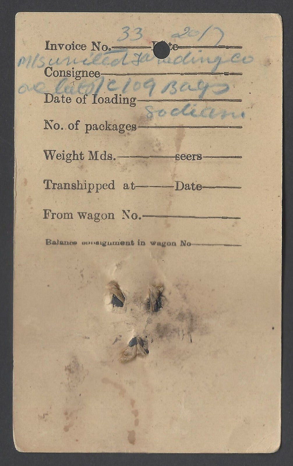 AOPIMT India vintage Jaipur Railway Parcel Tag
