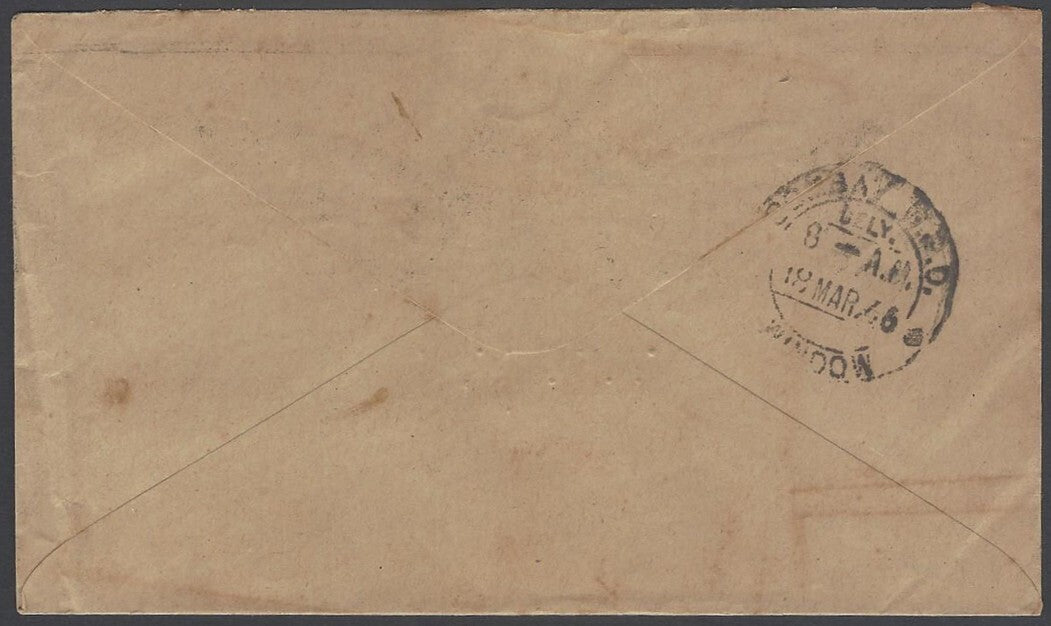 AOP South Africa 1943 bantams 3d & 1sh single on cover Johannesburg to India