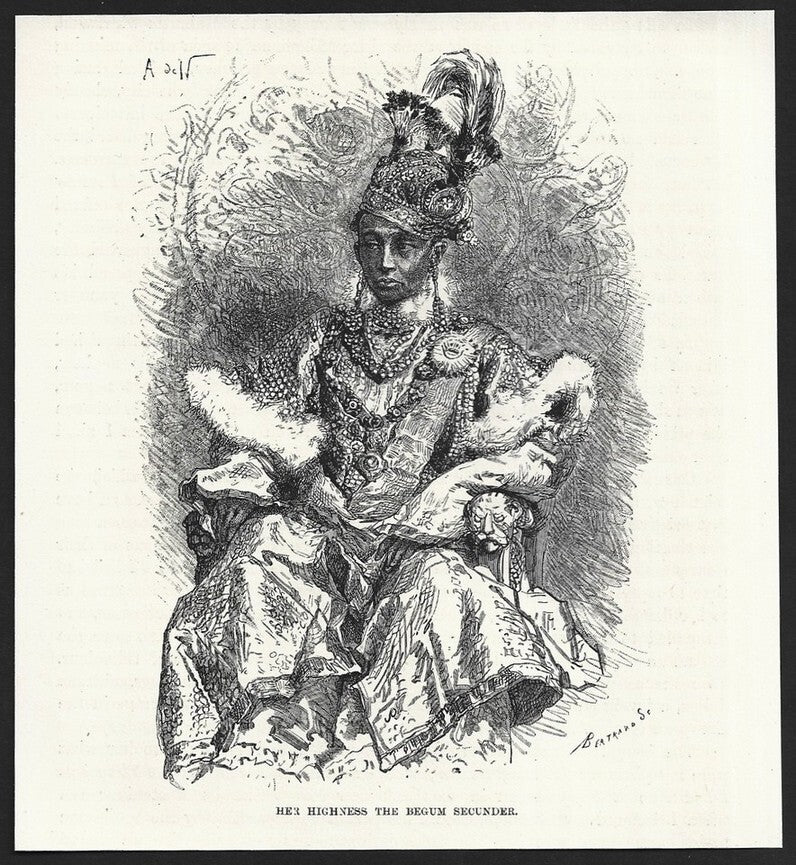 India HER HIGHNESS BEGUM SECUNDER engraved print ex libris Rousslet 1876 6"x6"