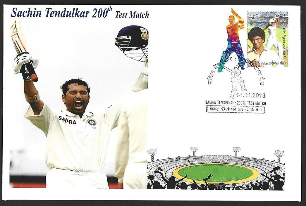 CRICKET India 2013 Sachin Tendulkar 200th Test private FDC with diecut label
