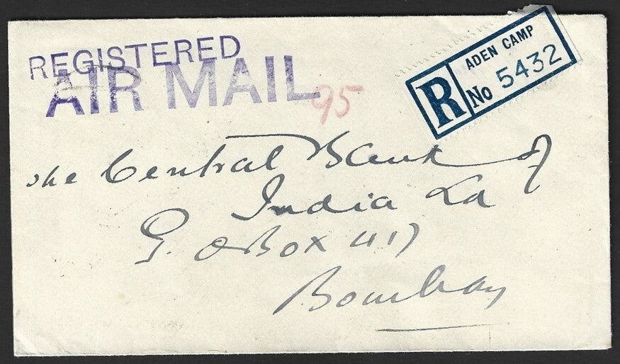 Aden KGVI King George VI 1950 registered cover to India