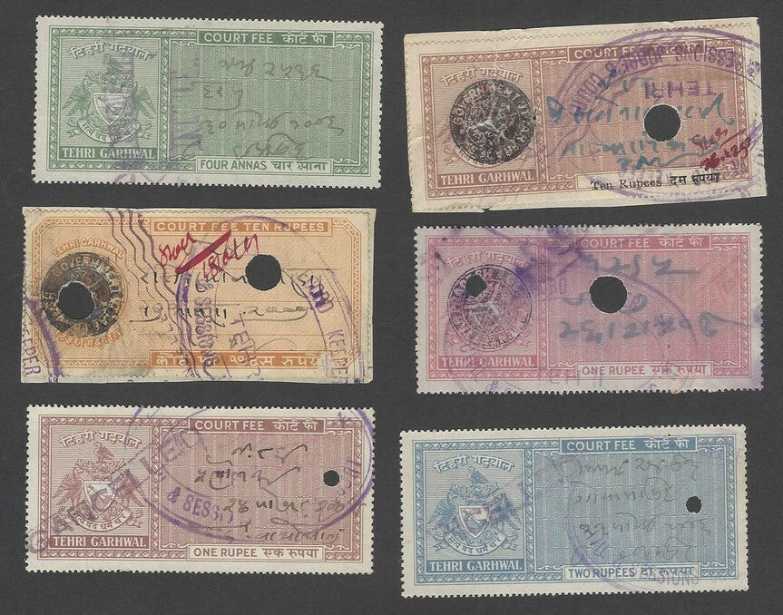 India Tihri Garhwal Court Fees collection (6 stamps) xxx
