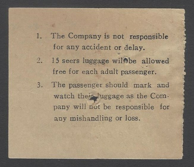 AOPIMT India 1941 Bundi Electric Supply Co. bus ticket Kotah to Bundi