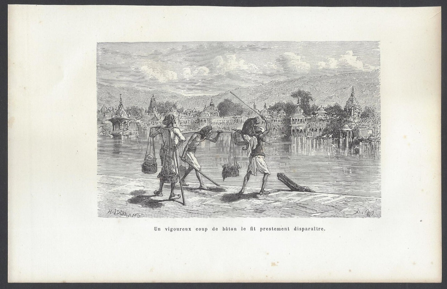 AOP India - BEATING A CROCODILE 1861 wood block print