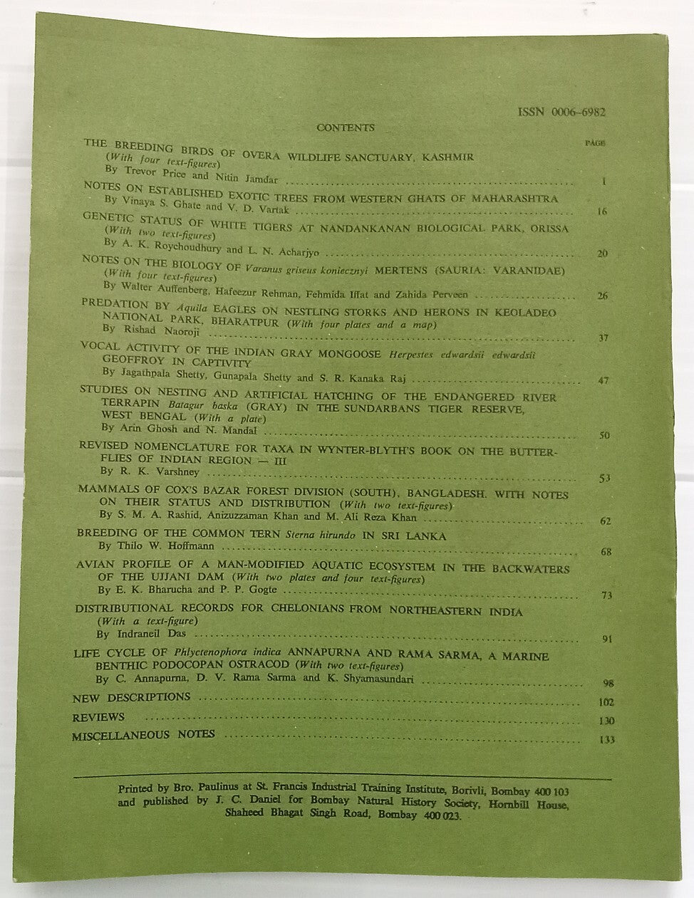 AOP India JOURNAL OF THE BOMBAY NATURAL HISTORY SOCIETY April 1990