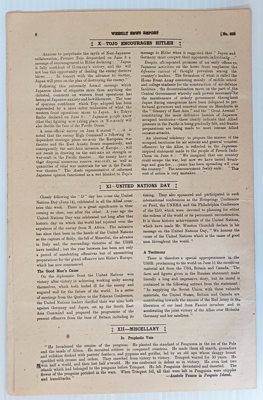 AOP India WW2 War News Weekly 1944 CONVOY ACTIONS IN NEW GUNEA 8pgs