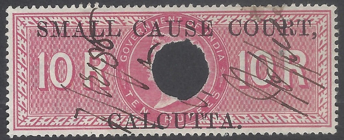 AOP India QV 1868 SMALL CAUSE COURT CALCUTTA ovpt on Special Adhesive 10R red