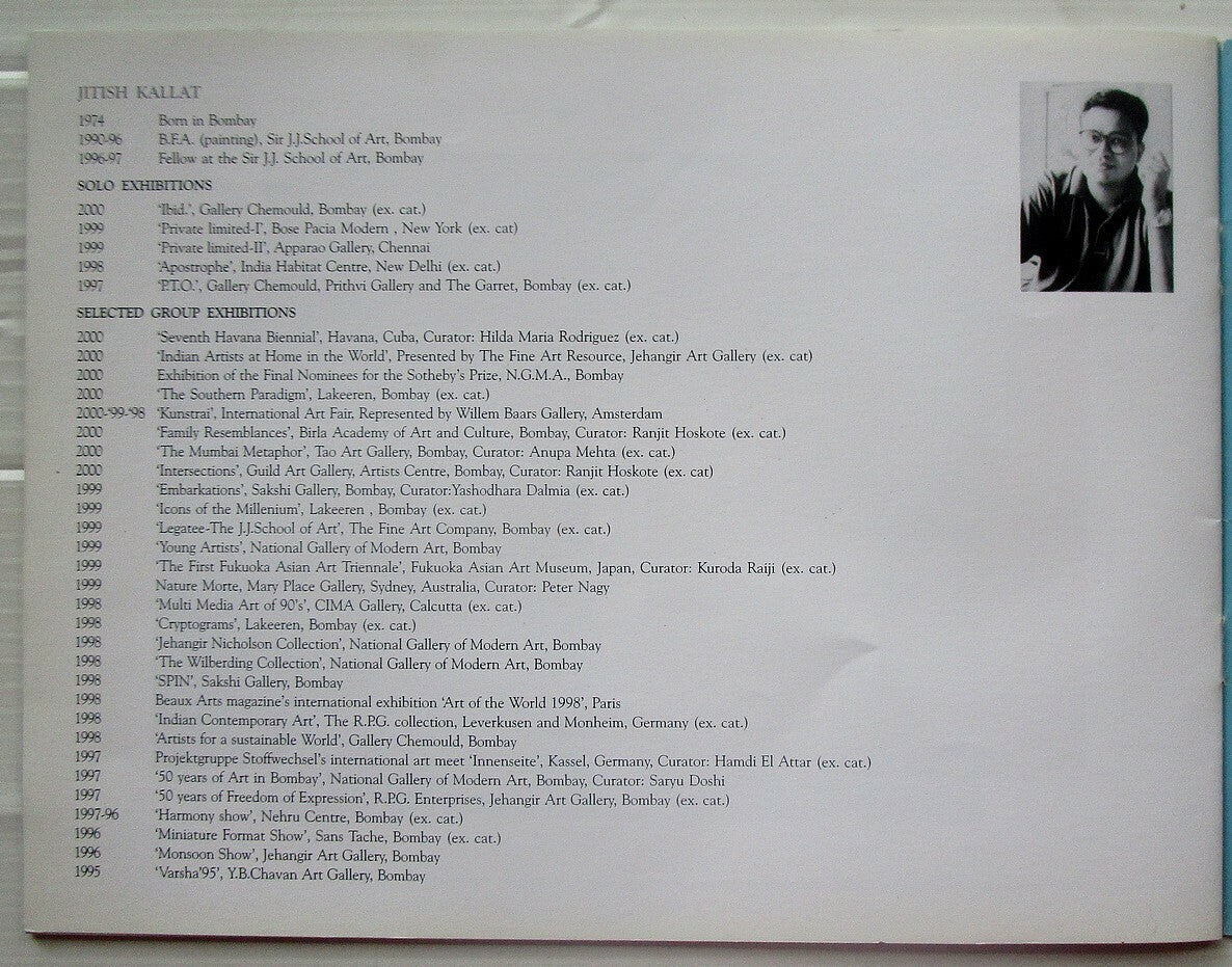 India Contemporary Art JITISH KALLAT 2000-2001 Exhibition souvenir 8 pages