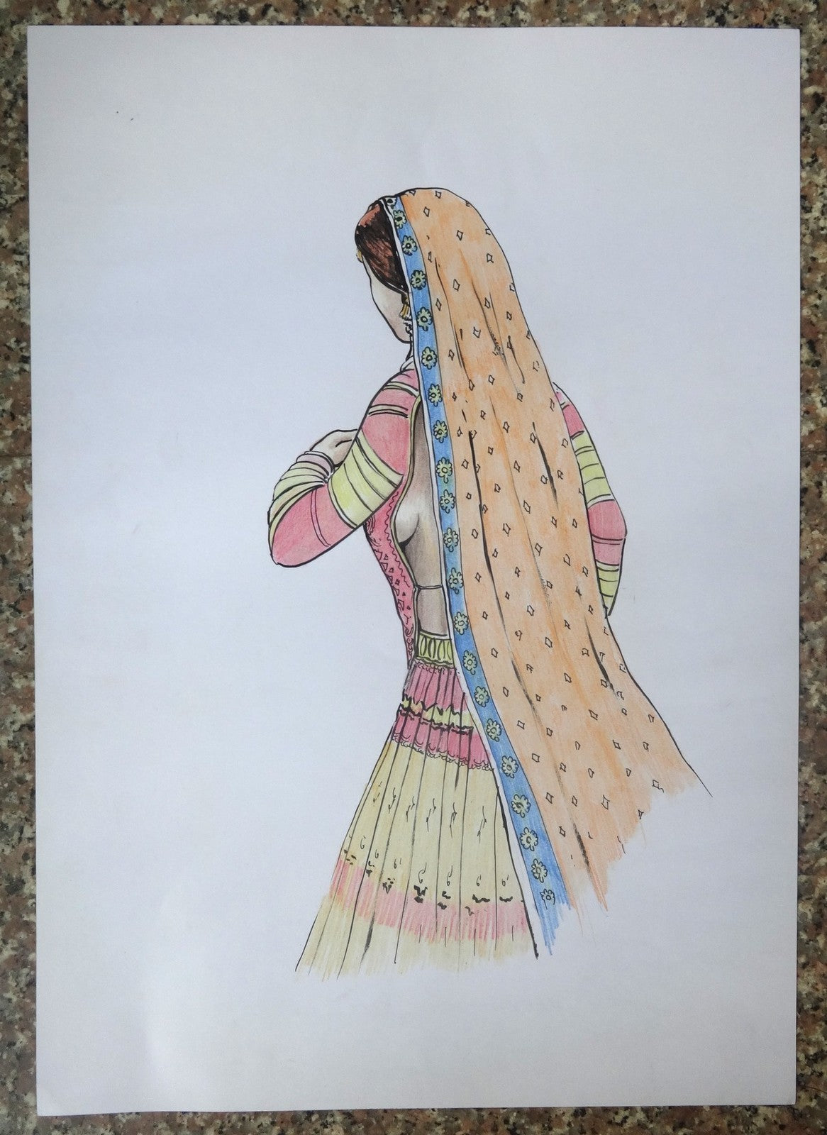 Indian Rustic Beauty watercolor painting on card 12” x 16.5”