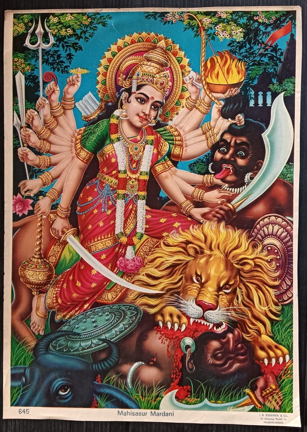 India vintage Poster MAHISASUR MARDINI 9.5"x 13.5" inches by J.B. Khanna