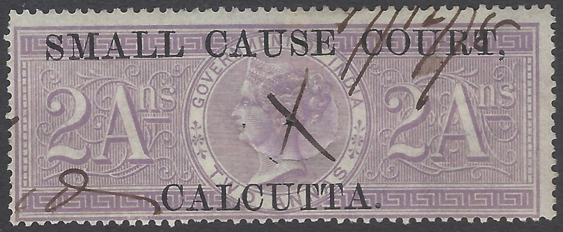 AOP India QV 1868 SMALL CAUSE COURT CALCUTTA ovpt on Special Adhesive 2a lilac