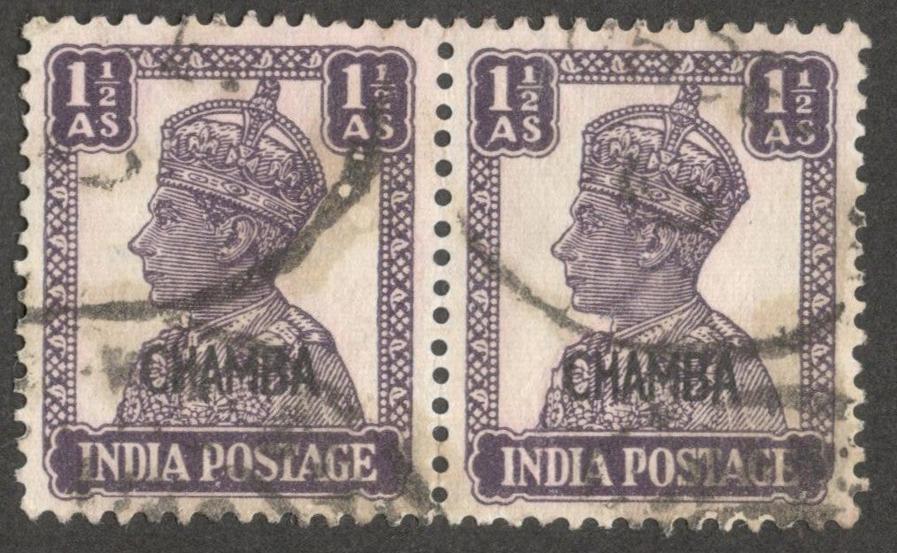 AOP India Chamba State 1942-47 1 1/2a used pair. SG 112 £34