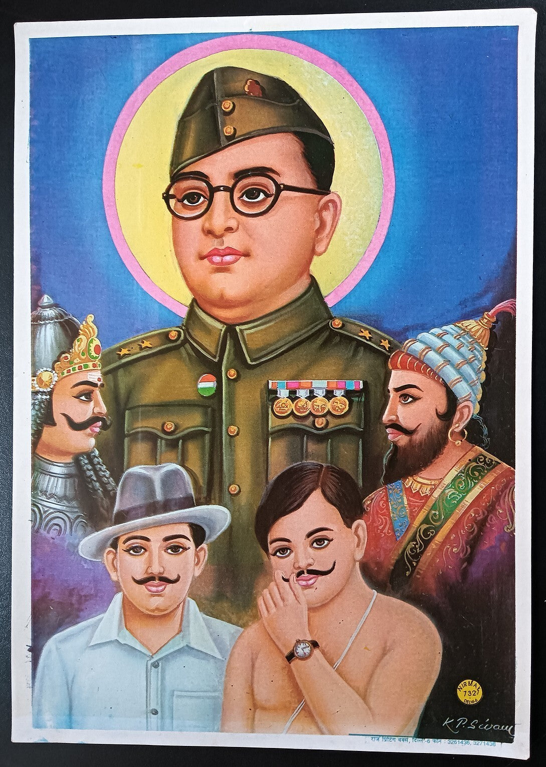 India vintage poster SUBHASH, SHIVAJI, MAHARANA PRATAP, CHANDRA SHEKAR 12X9 inch