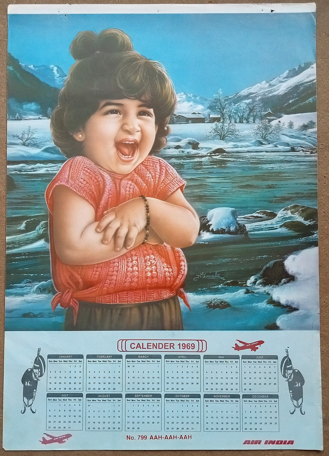 AIR INDIA 1969 poster calender 799 - AAH AAH AAH - ARTIST : NIRMALA -R