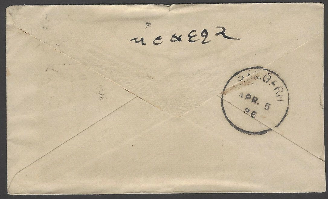 India Gwalior State 1886 QV 1/2a green envelope used UJJAIN 1886 H&G #4a
