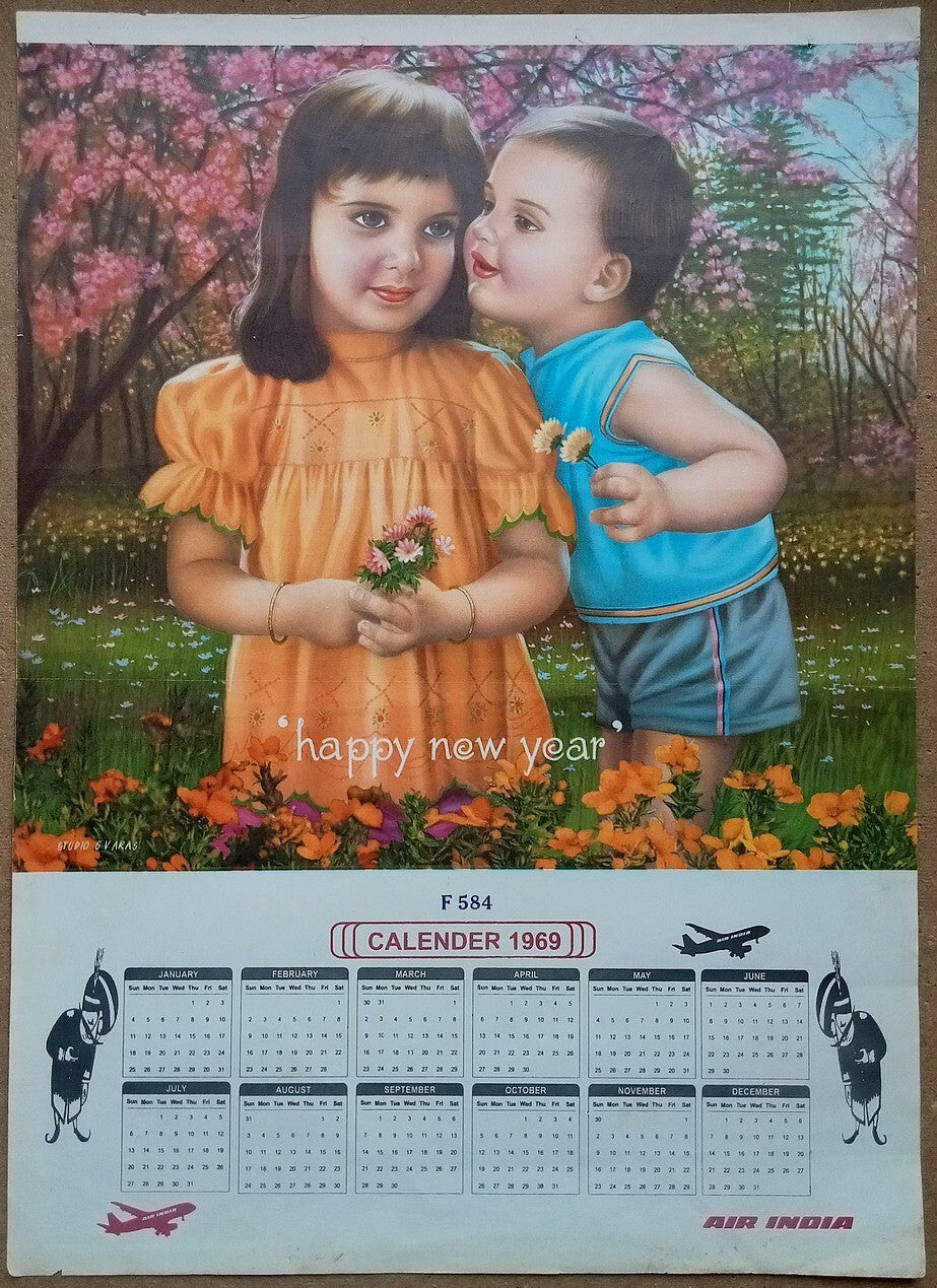 AIR INDIA 1969 poster calender 584 - HAPPY NEW YEAR - STUDIO : S. V. VARAS - R