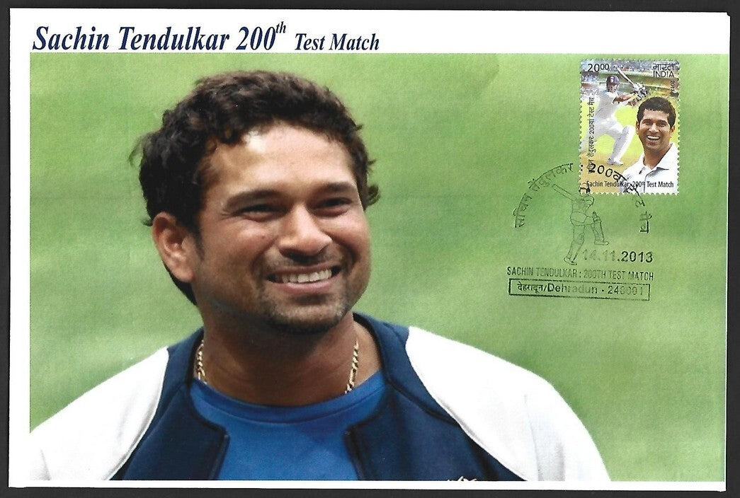 CRICKET India 2013 Sachin Tendulkar 200th Test private FDC with diecut label