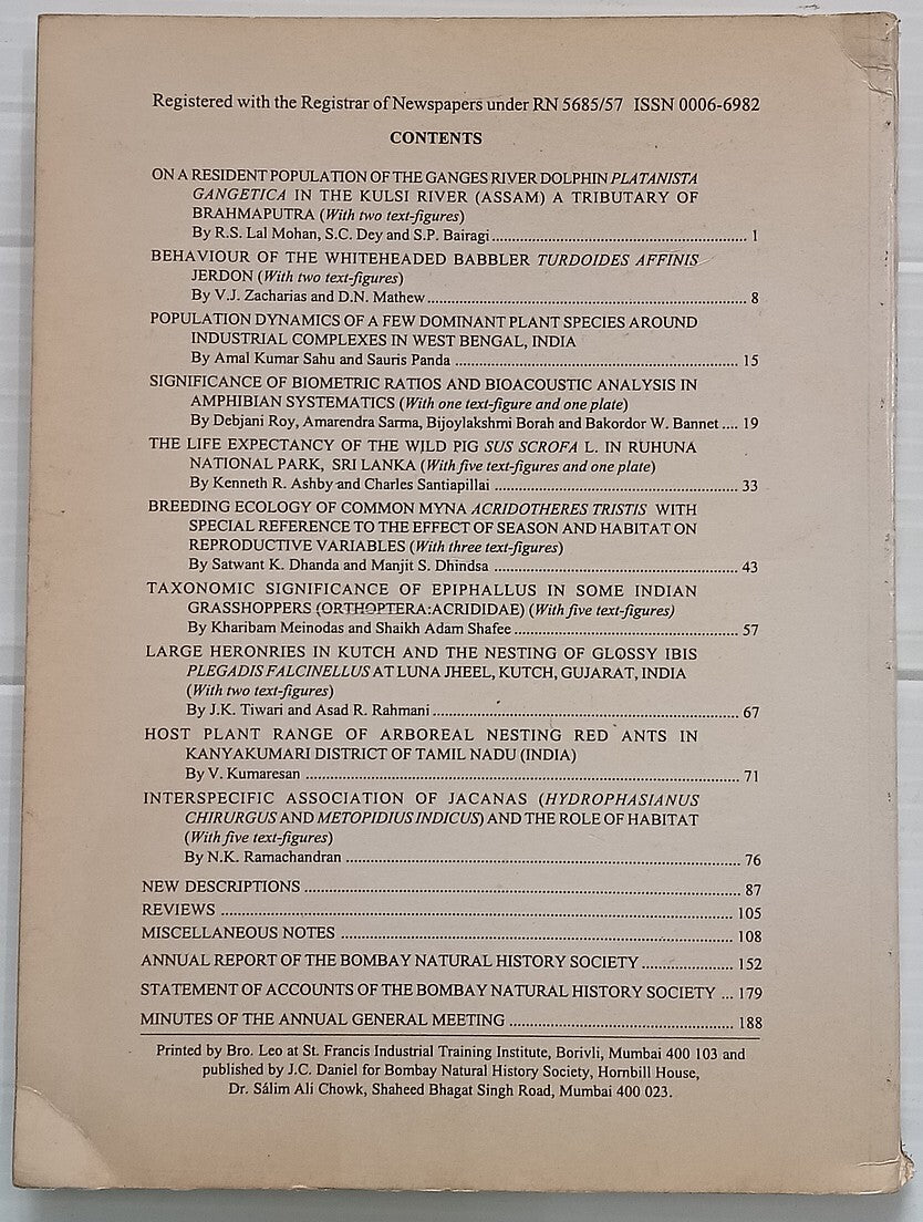 AOP India JOURNAL OF THE BOMBAY NATURAL HISTORY SOCIETY April 1998