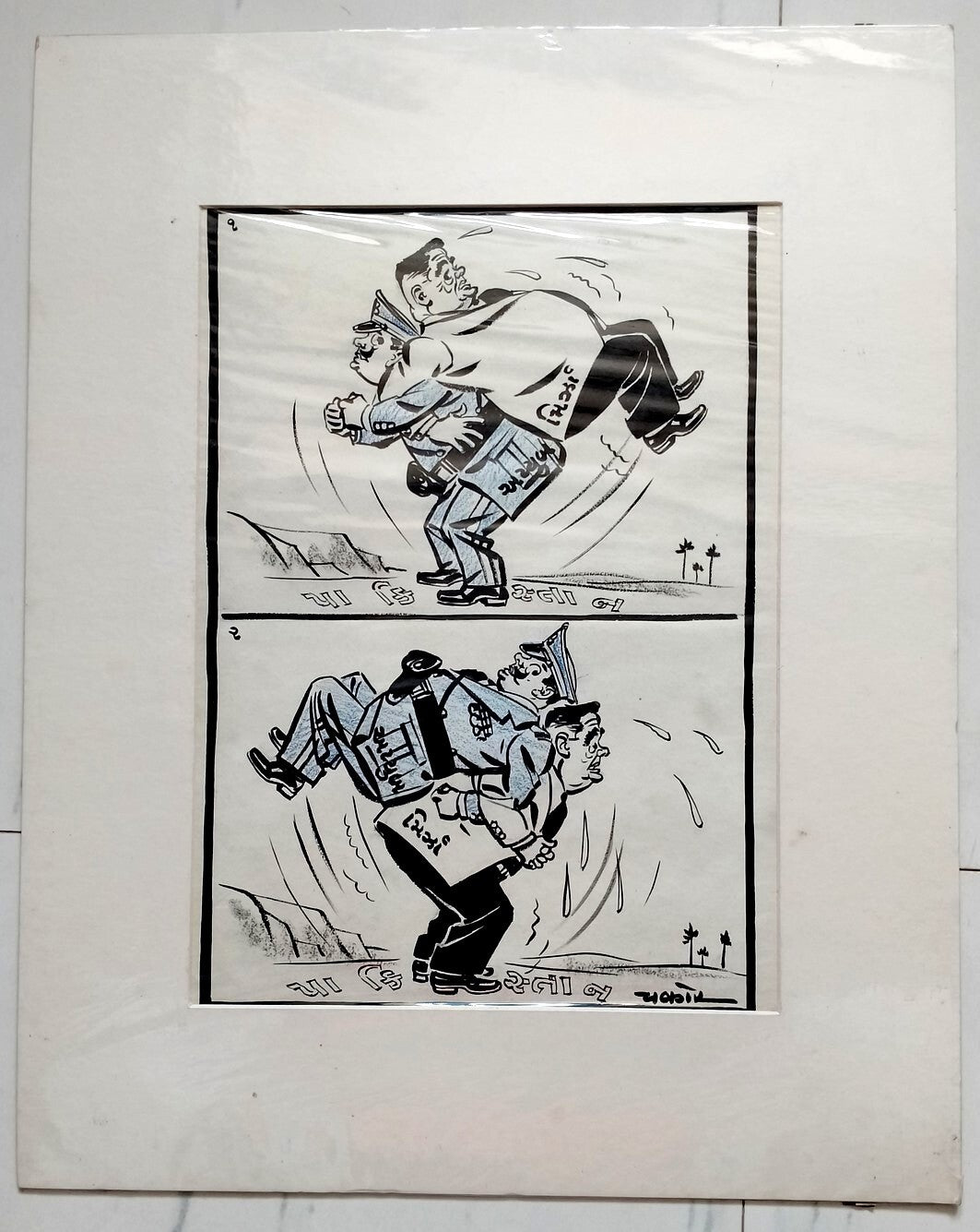 India Cartoonist CHAKOR artwork Pakistan Ayub vs Mirza Role Reversal 16x20 inch