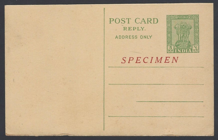 AOP India Ashoka 5np POSTAGE postal card ovpt. SPICEMEN