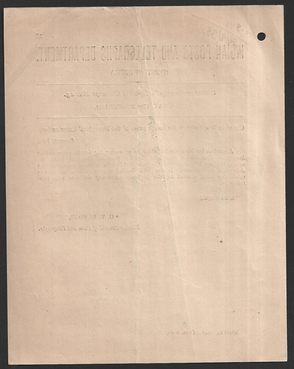India 1939 POSTAL NOTICE Postal Inspector's Examination